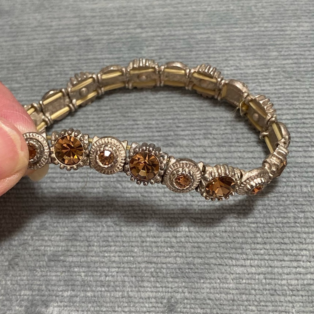 Vintage silver stretch bracelets with topaz gemstones 2.25”across before…